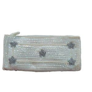 Bags By Debbie Cream Clutch Purse Vintage Iridescent Sequin Grey Beading Wedding